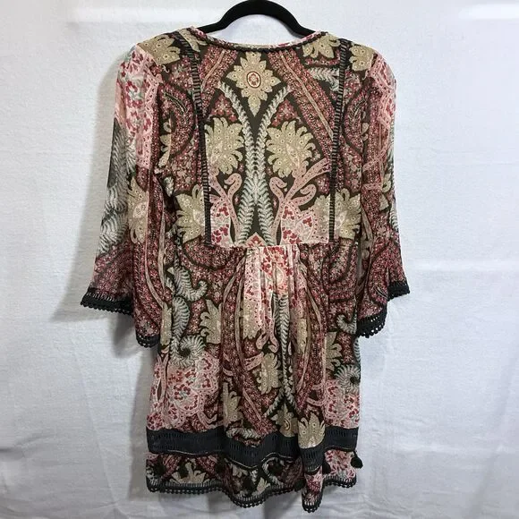 Anthropologie Ranna Gill Joss Kimono Dress Mini Paisley Boho Festival Size 4 - Picture 2 of 14